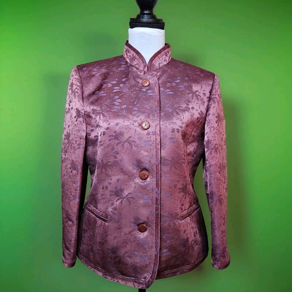 Linda Allard Ellen Tracy Sz 12 Pink Purple Asian Inspired Pattern Jacket